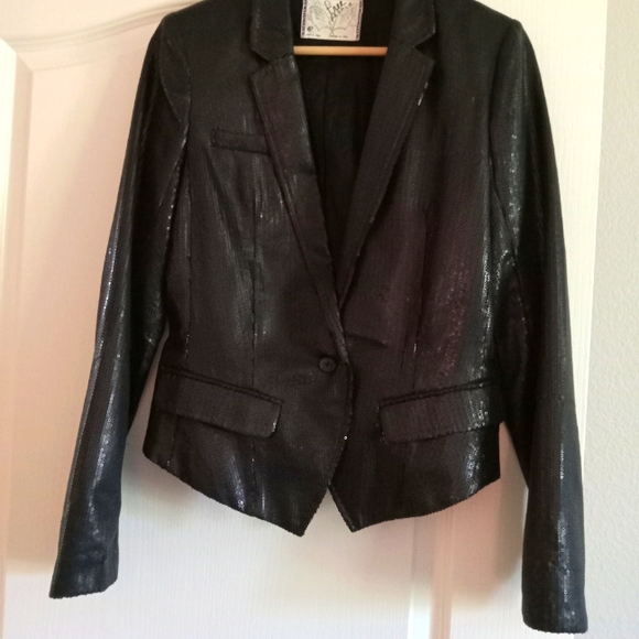 Free People Black Sequin Blazer Jacket Sz 6 - Picture 4 of 7